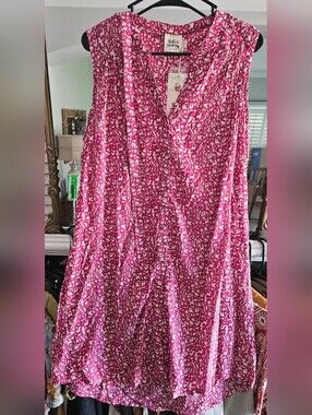 Mata Traders Fair Trade Pink Handmade Button Front Belted Tunic Dress XL NWT